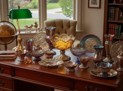 Beautiful antiques laid out on a desk for appraisal